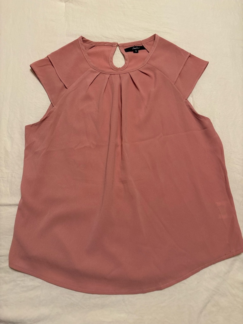 Pink Pleated Cap-Sleeve Blouse